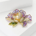 Enamel Peony Brooch With Decorative Crystal And Enamel Details view 3