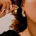 Colorful Floral Enamel Chunky Hoop Stud Earrings Pair view 2