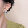 Light Blue Enamel Butterfly Drop Stud Earrings Silver Tone view 2