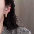 Geometric Crystal Hoop Earrings in Gold and Silver Tone view 2