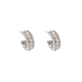 Silver Tone Clear Stone Chunky Half Hoop Stud Earrings view 5