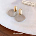 Two Tone Textured Fan Drop Earrings with Oval Studs view 4