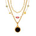 Round Agate Tiger Eye Pendant Necklace Natural Stone Pearl view 5