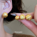 Brushed Irregular Round Stud Earrings in Three Sizes and Two Tones view 4
