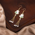 White Rabbit Green Leaf Triple Chain Tassel Hook Earrings view 4