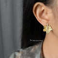 Gold Maple Leaf Earrings Crystal Vein Post and Clip Styles view 2