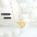 Gold Bunny Rabbit Ears Clear Zircon Pendant Necklace view 2