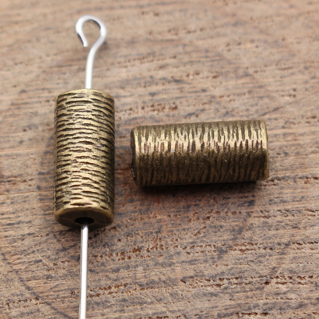 13x5.8x5.8mm 1.9g Antique Bronze Zinc Alloy Coil Texture Cylinder Loose Metal Beads for Jewelry Making