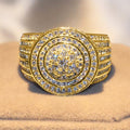 Gold Tone Round Pave Cocktail Ring Concentric Clear CZ view 2