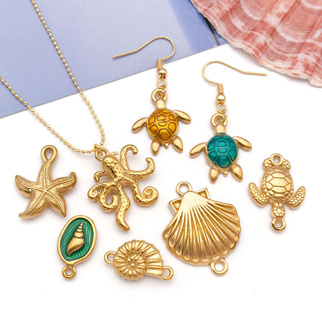 Stainless Steel Starfish Seahorse Turtle Ocean Charm Pendant for DIY Keychain Jewelry
