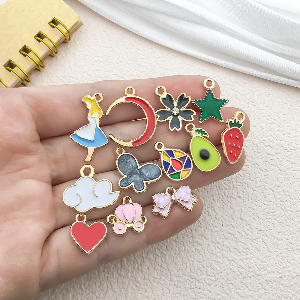 Enamel Zinc Alloy Four Leaf Clover Avocado Strawberry Star Charm Pendant for DIY Jewelry