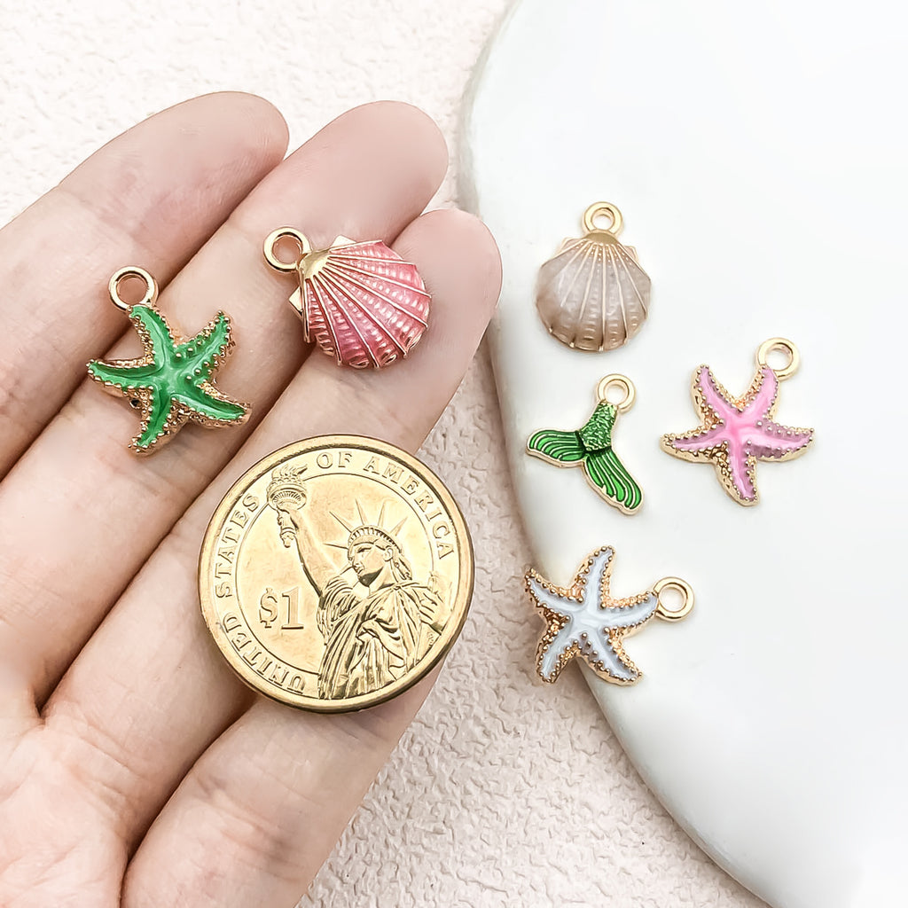 Enamel Zinc Alloy Starfish Shell Ocean Charm Pendant for DIY Hair Bracelet Necklace Jewelry
