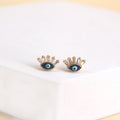 Gold Tone Crystal Lash Blue Evil Eye Round Stud Earrings view 4