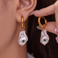 Baroque Glue Bead Hoop Drop Earrings Rhinestone Accents view 2