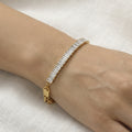 Crystal Baguette and Plate Link Bracelets in Gold and Silver Tone view 1