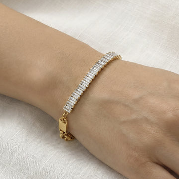 Crystal Baguette and Plate Link Bracelets in Gold and Silver Tone