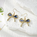 Gold Bow Dried Flower Resin Drop Earrings Five Petal Colors view 3