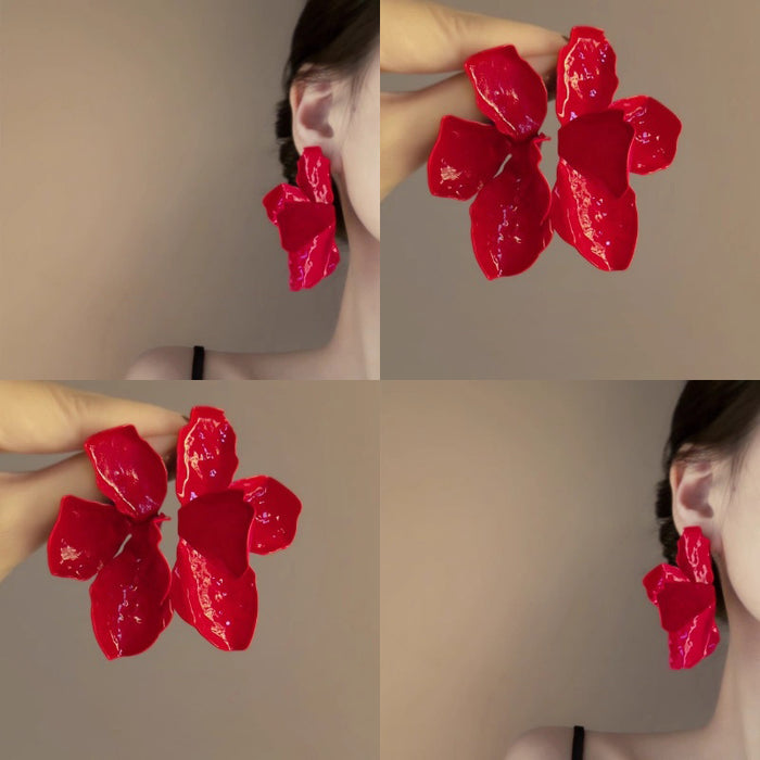 Bright Pink Sculpted Flower Stud Earrings - One Style
