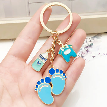 Eight Blue and Pink Baby Outfit Footprint Keychain Designs
