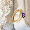 Blue Evil Eye Medallion Gold Tone Adjustable Open Ring view 4