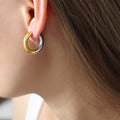 Two-Tone Gold Steel Thick Huggie Hoop Earrings Sizes view 8