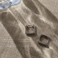 Silver Square Geometric Smooth Huggie Hoop Earrings Pair view 4