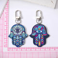Silver Tone Printed Hamsa Acrylic Clip Keychains in Eight Designs view 4