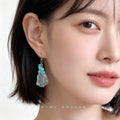 Blue Crystal Chip Pale Aqua Glass Drop Hook Earrings view 2
