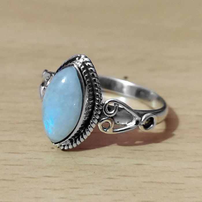 Pink Or Aqua Marquise Cabochon Filigree Ring In Antiqued Silver Tone