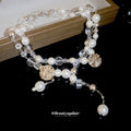 Layered Crystal and Pearl Necklace with Silver Tone Drops view 4