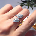 Double Leaf Baguette Stone Adjustable Open Ring Silver Tone view 2