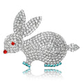 Running Rabbit Metal Brooch with Crystal-covered Rabbit with Red Eye and Blue Foot Accents view 2