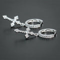 Cross Pendant Hinged Hoop Earrings In Three Metal Tones view 3