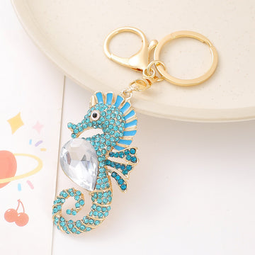 Rhinestone Seahorse Keychain Large Crystal Belly Charm