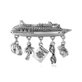 Antique Metal Cruise Ship Brooch Travel Charm Pin Two Tones view 4