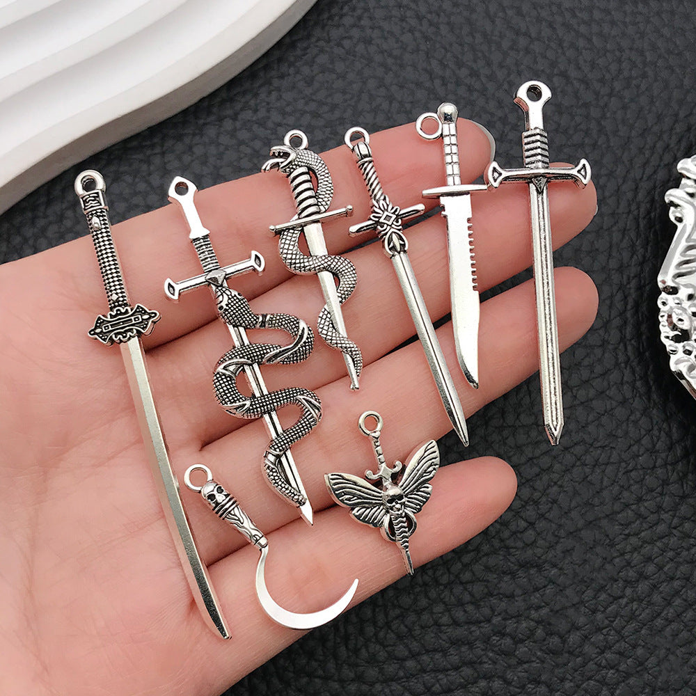 Antique Zinc Alloy Sword Long Sword Rapier Weapon Charm Pendants for DIY Jewelry Making