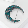 Crescent Moon Face Rhinestone Brooch Black Or Teal Pavé view 4