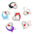 Crystal Heart Dolphin Charms in Six Colors and Two Metal Tones view 2