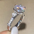 Silver Tone Round Solitaire Halo Ring With Pavé Split Band view 3