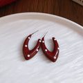 Glossy Burgundy Geometric Resin Hoop and Drop Stud Earrings view 7