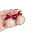 Snowflake Bow And Faux Fur Pom Pom Drop Earrings Matching Jewelry Pair view 5