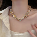 Chunky Brown and Cream Shell Chip Beaded Necklace Fashion Jewelry view 1
