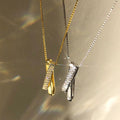 Silver Gold Dual Bar CZ Geometric Pendant Necklace view 2