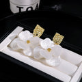 Layered Petal Flower Crystal Look Top Statement Earrings view 3