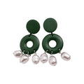 Green Wood Ring and Faux Pearl Fringe Drop Earrings view 5