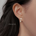 Brushed Silver Double Heart Front Back Stud Earrings view 2