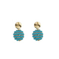 Gold Disc Stud Wrapped Ball Drop Earrings Rhinestone Bands view 5