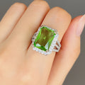 Silver Olive Green Emerald Cut Halo CZ Ring Sizes 6-10 view 4