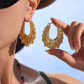 Large Ornate Hollow Hoop Earrings Stainless Steel Two Colors view 2