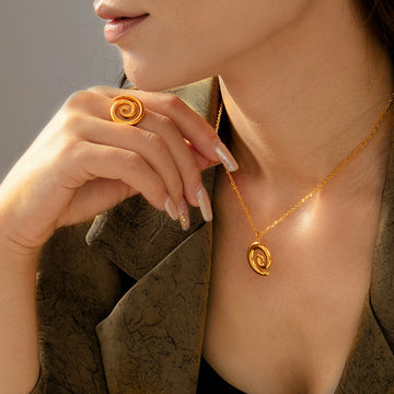 Spiral Ring and Pendant Necklace Collection in Gold and Silver Tone